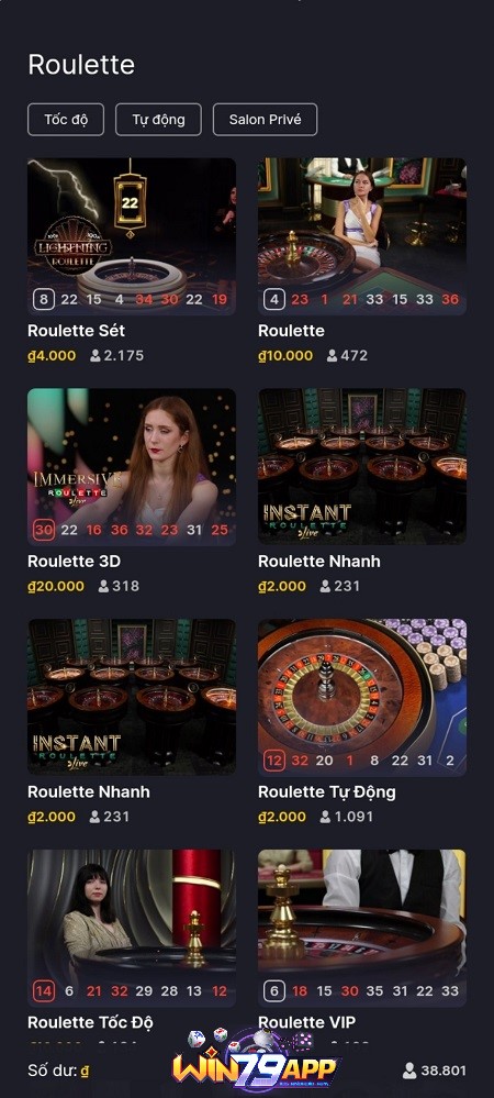 sảnh game roulette win79